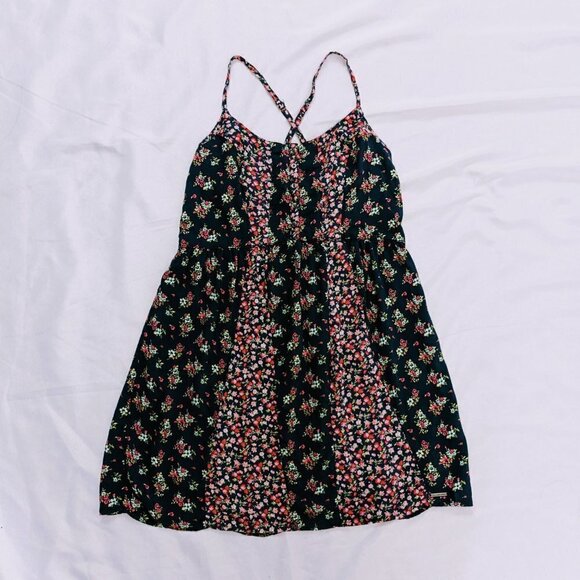 Abercrombie & Fitch Womens Size S Sundress Navy Blue w/Pink Floral - Picture 3 of 5